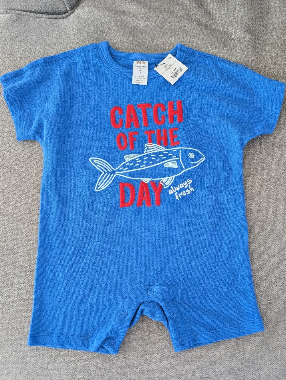 Cotton On Baby Tyla Knit Romper Playsuit 'Catch of the Day' Size 12-18 Mo